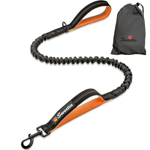 Sweetie Bungle Bungee Leine Hund – Ruckdämpfer Anti Zieh, Doppelgriff Verkehrsgriff, 100–150 cm Verstellbar – Hundeleine Reflektierend für Mittlere und Große Hunde - Schwarz