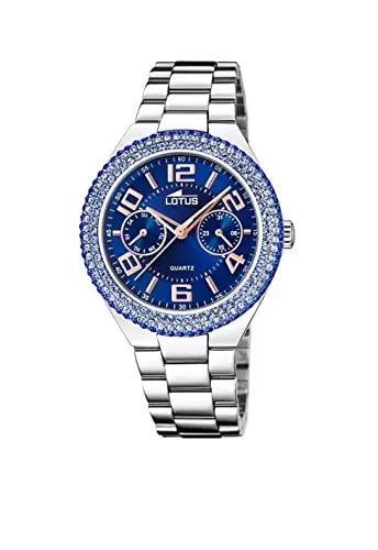 Lotus Damen Armbanduhr 18909/1 - Elegante Armbanduhr für Damen, 39mm, Edelstahl in Silber-Blau-Roségold, mit Zirkonia und 5 Bar Wasserdichtigkeit – ideal für den Alltag.