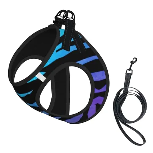 Hundeweste mit Leinenmuster in Lila, Blau und Grün mit Zebra-Tarnmuster, weich, verstellbar, zum Hineinschlüpfen, für Welpen, geeignet für Spaziergänge im Freien mit Leine