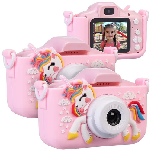 Playtastic 2er-Set Selfie-Kinderkameras, 2''-IPS-Display, 1080p, Einhorn-Hülle