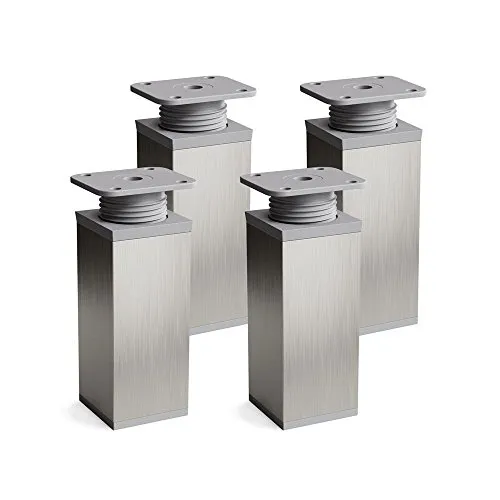 Sossai Design-Füße MFV1, 4er Set mit 40 x 40 mm Vierkantprofil, Höhe 80 mm, höhenverstellbar, Edelstahl gebürstet grau, für Kommoden, Schränke