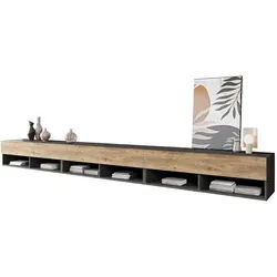 Mirjan24 TV-Lowboard Grau-Braun 300 cm - Stylisches TV-Lowboard aus Holzwerkstoff, vielseitig einsetzbar und mit LED-Beleuchtung für eine moderne Wohnatmosphäre. Ideal für Ihr Wohnzimmer!