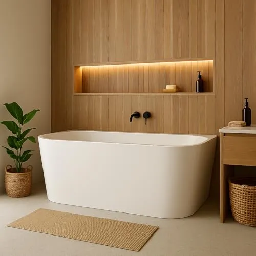 Badplaats Halb Freistehende Badewanne Isia 170 x 78 x 60 cm Weiß Hochglanz - Standbadewanne aus Acryl mit Überlauf und Abflussstopfen