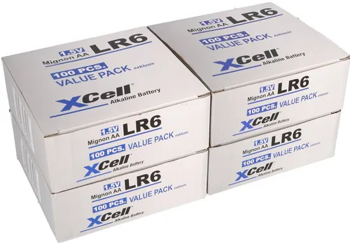 XCell 400x AA LR6 Mignon Super Alkaline Batterie - 400er Vorratspackung langlebiger Alkaline Batterien, ideal für alltägliche Geräte wie Fernbedienungen und Taschenlampen. Perfekt für Notfälle oder sofortige Verwendung!