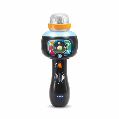 VTech - Super Magic'Fun schwarz, Karaoke-Mikrofon für Kinder, kabellos, beleuchtetes Bluetooth-Mikrofon, das die Stimme ändert und die Farbe ändert, Musikspielzeug, Geschenk für Kinder ab 2 Jahren