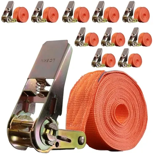 TRUTZHOLM 10 Stück Spanngurte mit Ratsche - 6m, 1000kg Tragkraft - Spanngurte zur Ladungssicherung, wetterfest und robust. Ideal für Anhänger, LKWs und Dachgepäckträger. Einfach zu bedienen mit Ratschenmechanismus für effiziente Spannung.