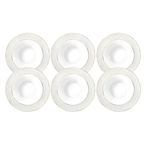 Wilmax - Tiefer Teller mit Goldmuster - 6 Stück - Ø 22,5cm - Weißer Suppenteller aus Porzellan - 450ml Speiseteller - Spülmaschinenfest - Frühstücksteller - Kuchenteller