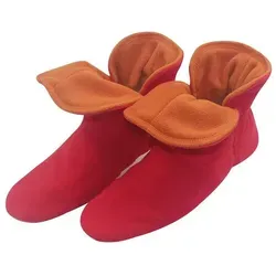 RAIKOU Hausstiefel Hüttenschuhe Stoppersocken für Damen Herren und Kinder  Hausschuh (aus Miro Fleece Super Flauschige) mit ABS und Rutschfester Sohle orange|rot 43-46 EU