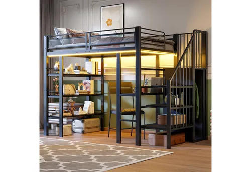 Odikalo Hochbett 90x200 mit Schreibtisch und LED - Multifunktionales Hochbett mit integriertem Schreibtisch und LED-Beleuchtung. Ideal für Kinder und Jugendliche, bietet Platz für Bücher und Stauraum. Robuste Konstruktion mit sicherer Leiter und flexiblem Design.