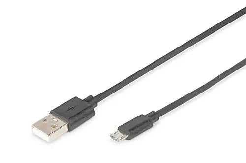 DIGITUS USB 2.0 Kabel - 1,8 m - USB-A zu Typ Micro B - 480 Mbps - Verbindungskabel für Computer, Notebooks, Hubs, Smartphones - Polybag - Schwarz
