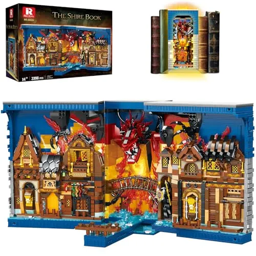 Reobrix 66035 Das Auenland Buch - 3.398 Teile Konstruktions-Spielset - Baukästen & Bausteine, 3398 hochwertige Bausteine für ein detailreiches Auenland-Modell, kompatibel mit dänischen Bausteinmarken, ideal für kreative Bauprojekte.