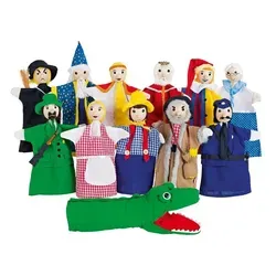goki SO450 - Handpuppenset mit 12 liebevoll gestalteten Puppen, aus Holz und Stoff, ideal für Rollenspiele und Puppentheater