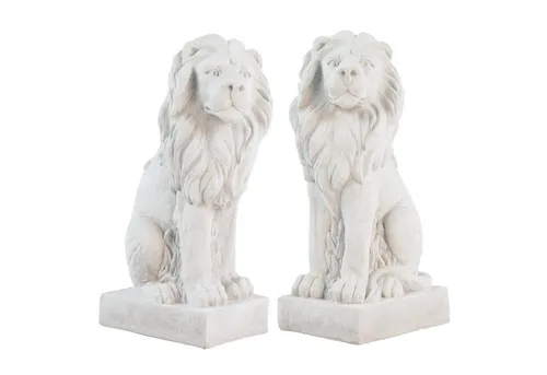 2x XL Löwe Skulptur Figur Statue - Antike Gartendeko für Ihr Zuhause - Sonstige, beeindruckende 20kg schwere Kunststein Skulpturen im Antik-Stil, perfekt als majestätische Torwächter für Ihren Garten.