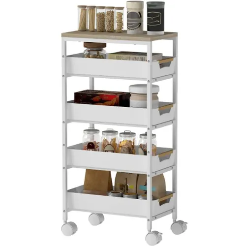 XDeer Servierwagen 5-stufiger Küchenwagen,Servierwagen Rollbar, Metallrahmen, 4 Schubladen,Esszimmer Weiß