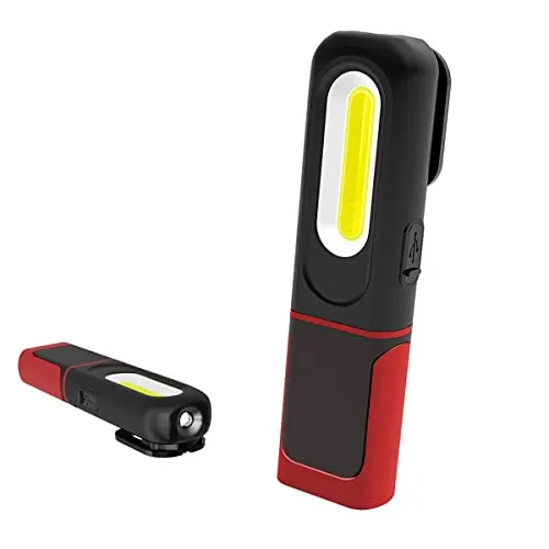 AuRiver LED Arbeitsleuchte mit Taschenlampe, 2-in-1 Inspektionsleuchten mit um 360 ° Drehung Batterieanzeige, COB Inspektionslicht mit Magnetfuß und Haken für Reparatur Garage Camping
