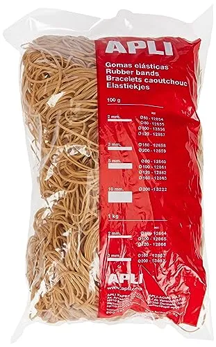 APLI 12865 Gummibänder, 100 x 2 mm, Beutel mit 1000 g