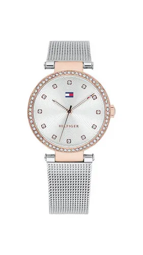 Tommy Hilfiger 1782506 Analog Quarz Damen Armbanduhr - Elegante Armbanduhr für Damen mit rosegoldenem Zifferblatt und silbernem Edelstahlarmband, 30 m wasserdicht und ideal für jeden Anlass.
