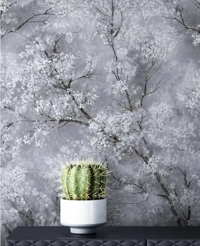 NEWROOM Grau Vliestapete - Moderne Blumentapete in Weiß Schwarz mit Glanz - Tapete für Wohnräume, ideal für ein modernes Ambiente. Hergestellt aus hochwertigem Material, lichtbeständig und leicht zu entfernen. Inklusive Tapezier-Ratgeber für ein perfektes Ergebnis.