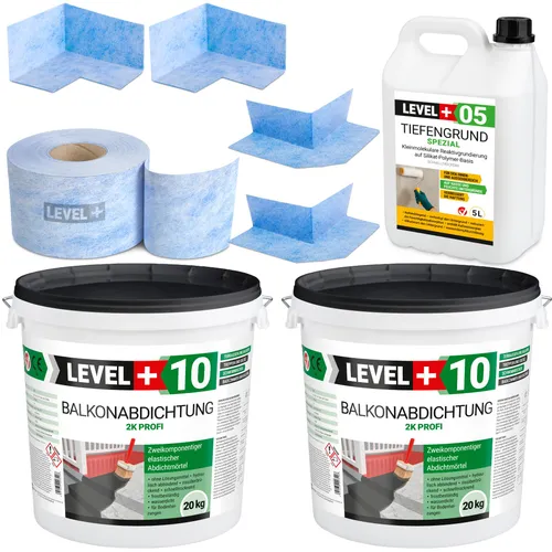 DichtSet 13m² Terrasse 40kg Abdichtung 2K Schwimmbad, Balkon, Bad, Sauna SET35 - Fugenabdichtungen für Balkon, Bad und Dusche. Das Set enthält alles für eine zuverlässige Abdichtung in stark beanspruchten Bereichen, ideal für Schwimmbäder und Terrassen.