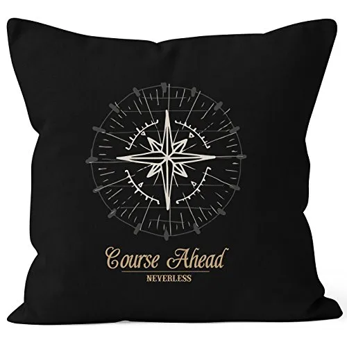 Autiga maritimer Kissenbezug Kompass Windrose Navigator Segeln Kissen-Hülle 40x40 Baumwolle schwarz 40cm x 40cm