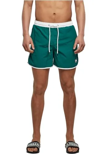 Urban Classics Herren Badehose Retro Swimshorts, White/Green, M - Badeshorts für Herren mit authentischem Retrodesign, leichtem Nylon für angenehmes Tragegefühl und Kordelzug für anpassbare Passform. Ideal für den Strand oder Pool!