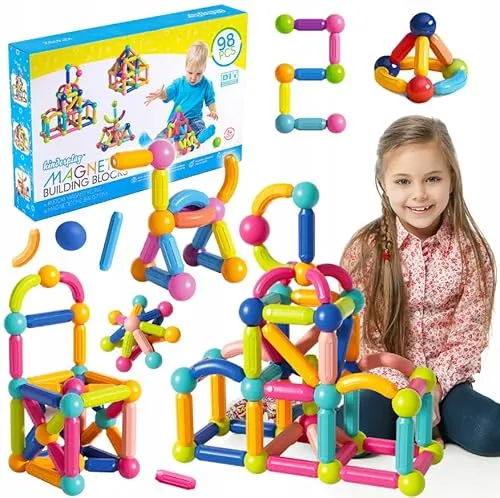 Kinderplay Großes magnetischen Bausteinen und Stangen Spielzeugset KP4192 - Magnetische Bausteine für kreatives Spielen, fördert die Fantasie und motorische Fähigkeiten von Kindern.
