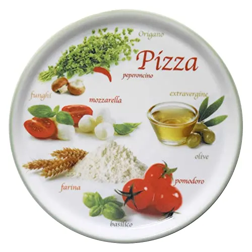 MamboCat Pizzateller Napoli Green Ø 33,8 cm I Servierplatte mit Motiven I Vorspeisen Platte zum Anrichten für Antipasti oder Tomate-Mozzarella I bunter Motivteller Porzellan für Pizza Pasta & Co
