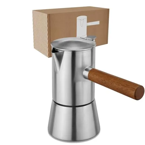 LAMBDA COFFEE® Espressokocher Induktion geeignet 300ml Edelstahl 5-6 Tassen I Outdoor Mokkakanne | Espresso Maker Kaffeebereiter