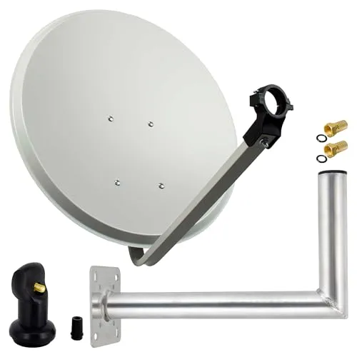 Premium X Satelliten-Komplettanlage 60cm - Hellgrau - SAT-Antenne mit pulverbeschichtetem Antennenarm und verzinktem Rückenteil, ideal für 1 Teilnehmer mit Unterstützung für 4K Ultra HD.