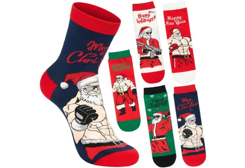 BRUBAKER Socken Lustige Herren Weihnachtssocken - Cool Santa (Geschenkset für Männer, 5-Paar, Weihnachtsmann) Herrensocken für Nikolaus und Weihnachten - Bunte Baumwollsocken