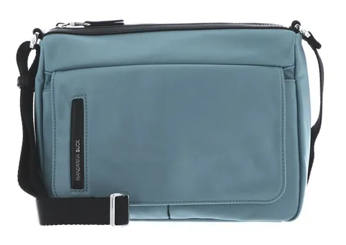 Mandarina Duck Damen Hunter Crossover, Smoke Blue - Umhängetasche aus glänzendem Nylon mit Kunstlederdetails, funktionell und leicht im sportlich-schicken Look. Perfekt für den Alltag mit praktischer Außentasche und individueller Innenausstattung.
