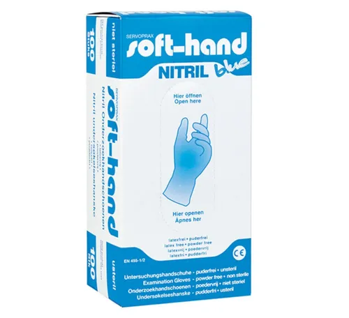 DocMed Nitril-Handschuhe Soft-Hand Nitril Blue - puderfrei (Handschuhe Set, 100-St., Hohe Beständigkeit gegen Mikroorganismen) Latexfreie Handschuhe, Komfortable Langzeitanwendung