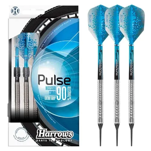 Harrows Pulse 90% Tungsten Darts | Softdarts-Set mit Tragetasche | 18g | Enthält Supergrip Fusion Shafts und 100 Micron Prime Flights