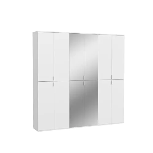Kleiderschrank Garderobenschrank Mehrzweckschrank weiß Hochglanz mit Spiegeltüren - Moderne Kleiderschrank-Lösung mit 21 Regalfächern und verspiegelten Türen, ideal für stilvolle Schlafzimmer. Hergestellt aus nachhaltigem Holzwerkstoff.