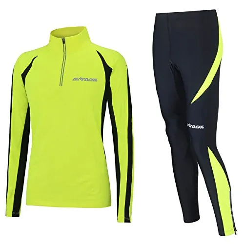 Airtracks Herren Winter Laufset Pro - Thermo Laufhose und Langarmshirt in Schwarz-Neon - XL - Das Airtracks Herren Winter Laufset Pro bietet optimale Wärme und Komfort bei kühlen Temperaturen. Die atmungsaktive Funktionskleidung ist winddicht und schnelltrocknend, ideal für anspruchsvolle Trainingseinheiten.