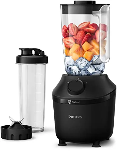 Philips Home HR2041/41 Standmixer 450W Schwarz - Standmixer mit 450W Leistung und ProBlend-System für perfekte Smoothies und Eiszerkleinerung in nur 45 Sekunden. Ergonomisches Design und 1,9L Behälter für die ganze Familie.