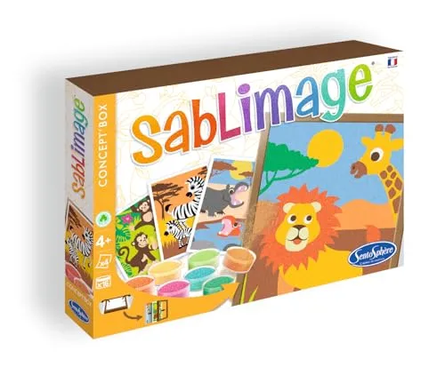 Sentosphere 80881 - Sandbilder: Tiere in Afrika, Set mit 4 Bildern, 16 Dosen und Farbsand, 25 x 18 cm