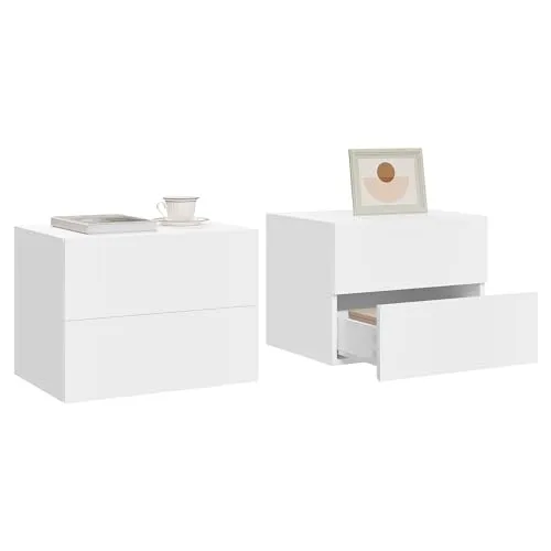 WOLTU 2er-Set Wandmontierte Nachttische mit Schublade – Modernes Design in Weiß