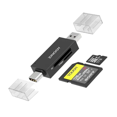 Zinooy SD Kartenleser, USB C 3.0 Dual Plug Micro SD Adapter mit 5 Gbps Hihg Speed Transfer, Speicherkartenleser für iPhone, MacBook Pro, Samsung, unterstützt SD/Micro SD/TF/SDHC/SDXC/MMC