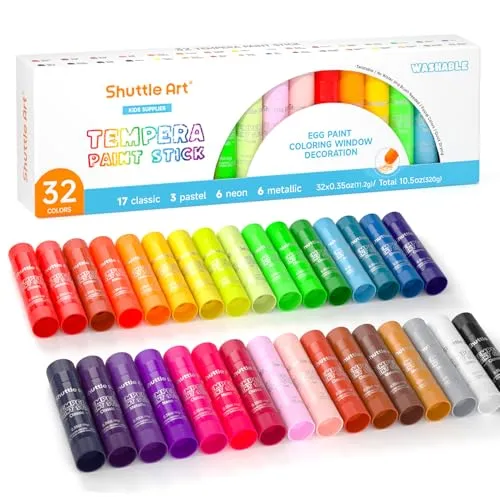 Shuttle Art Tempera Malstifte – 32 bunte Farben für kreative Kinder