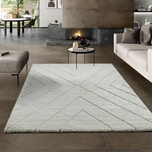 the carpet Velvet eleganter Designer Teppich in Creme-Raute 160 x 230 cm - Hochflor Teppich für jeden Raum, pflegeleicht und robust. Mit geprüfter Qualität nach Oeko-Tex Standard 100, ideal für Allergiker und perfekt für Wohnzimmer, Schlafzimmer oder Kinderzimmer.