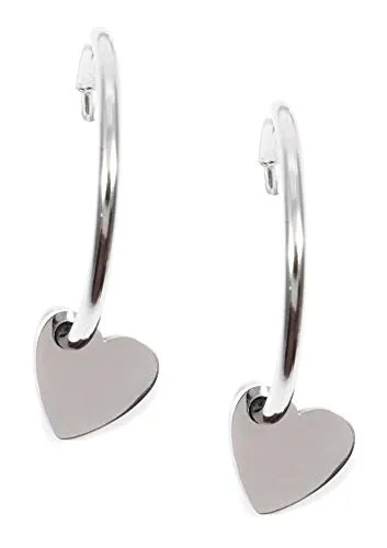 Happiness Boutique Damen Creolen mit Herzanhängern in Silberfarbe | Creolen Ohrringe mit Herz Charms Edelstahlschmuck