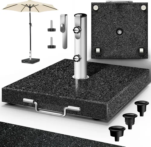 tillvex® Granit Sonnenschirmständer mit Rollen & Transportgriff 27 kg - Schirmständer aus hochwertigem Granit für maximale Stabilität. Ideal für Schirmstöcke von 16-48 mm und bis 250 cm Durchmesser. Mit Rollen und Transportgriff für flexibles Verschieben im Garten oder auf der Terrasse.