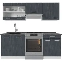 Vicco Küchenzeile R-Line 200 cm Schwarz Beton Weiß - Küchenzeilen mit modularer Anpassung, ideal für jedes Zuhause und sorgt für Freude beim Kochen.