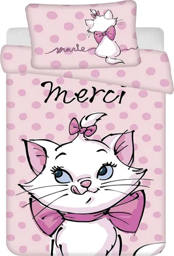 Jerry Fabrics Marie Aristocats Baby-Bettwäsche-Set 100% Baumwolle 'Merci' Design Kinderbett Bettbezug 100x135 cm und Kissenbezug 40x60 cm Rosa
