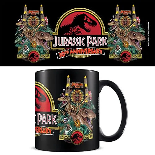 Jurassic Park Tasse in Geschenkbox (30th Anniversary Logo Design) 325 ml schwarze Tasse Geschenk-Set Jurassic Park Keramik-Kaffeetasse – Offizielles Jurassic Park Merchandise
