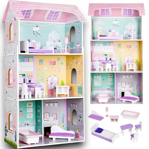 PREMIUM Puppenhaus aus Holz Groß XXL Villa Möbel für Kinder Weihnachts geschenk