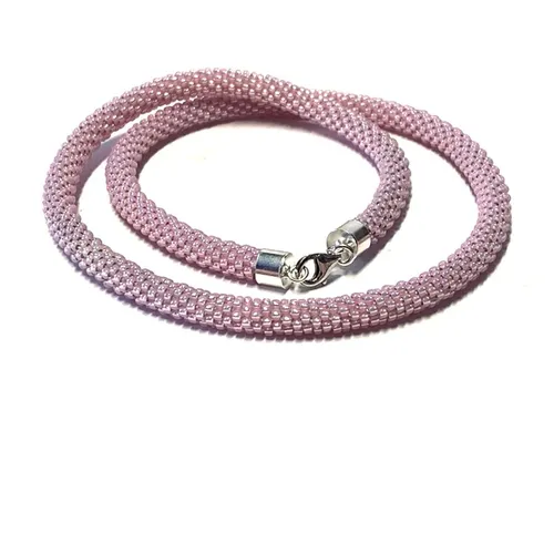 sommerliche Häkelkette, rosa, mit 925/- Verschluß 53 cm Handarbeit