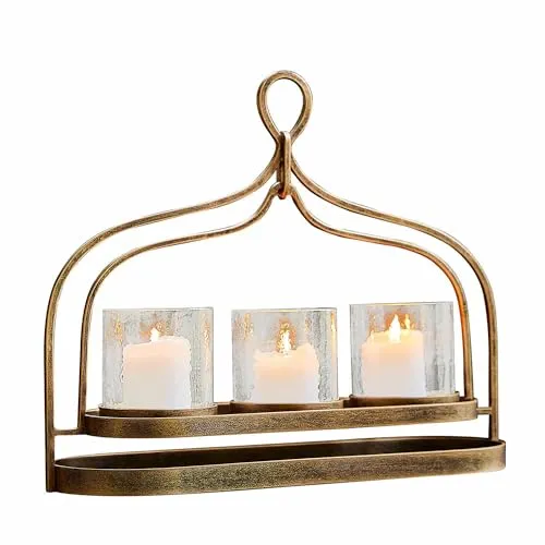 Loberon Kerzenhalter Biserre, handgefertigt im orientalischen Stil - Kerzenständer aus Eisen und Glas im Antikgold-Finish, ideal für Teelichter oder kleine Stumpenkerzen. Handgefertigt und langlebig für eine individuelle Wohnatmosphäre.