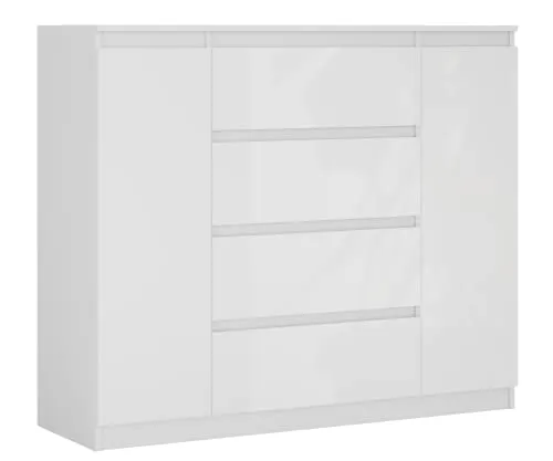 3E 3xE living.com Kommode 120 cm in Weiß & Weiß in Hochglanz - 120 x 101 x 39 cm (B/H/T)